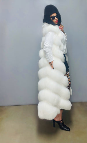 Fallon Aurielle Long Fox Fur Vest (White)