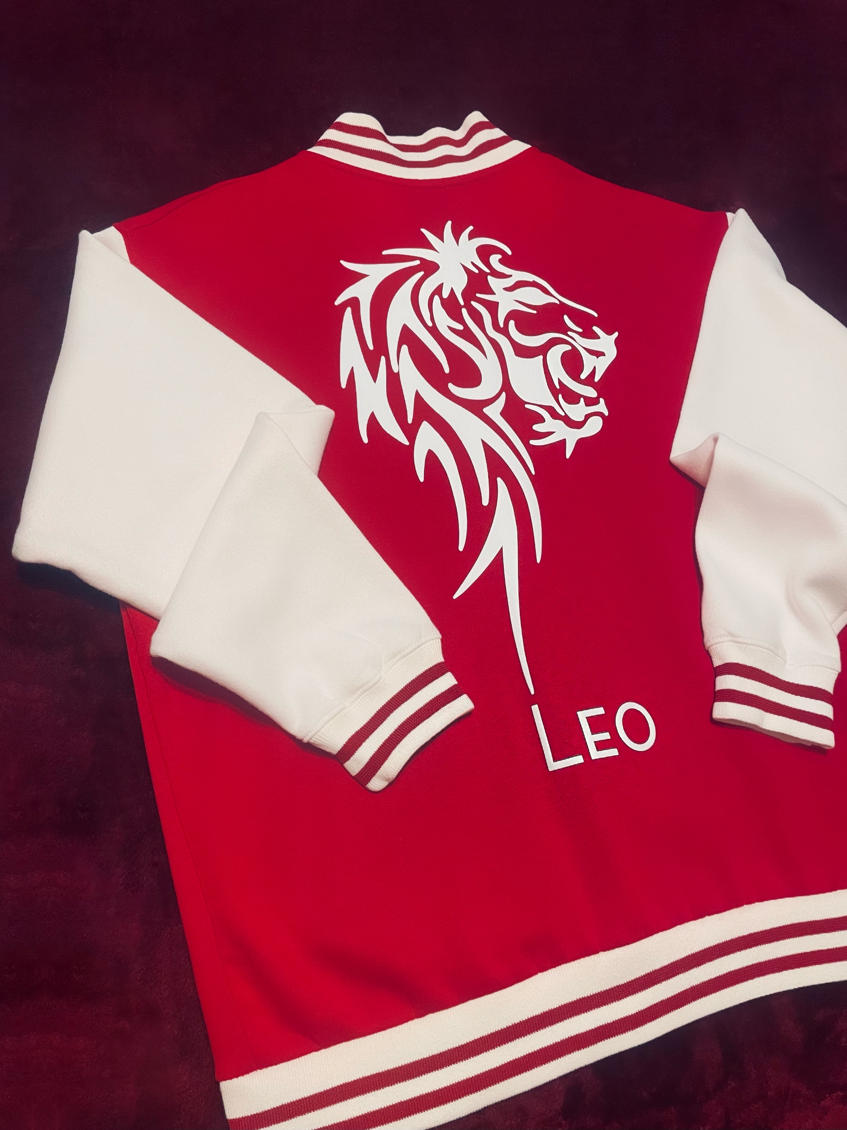 Fallon Aurielle Unisex Signature Leo Lion Logo & Name Zodiac Jacket (Red & White)