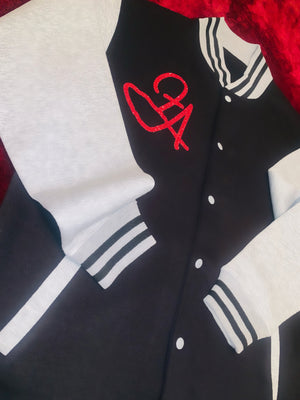 Fallon Aurielle Unisex Signature Aries Logo & Name Zodiac Jacket (Black, White & Red Sparkle)