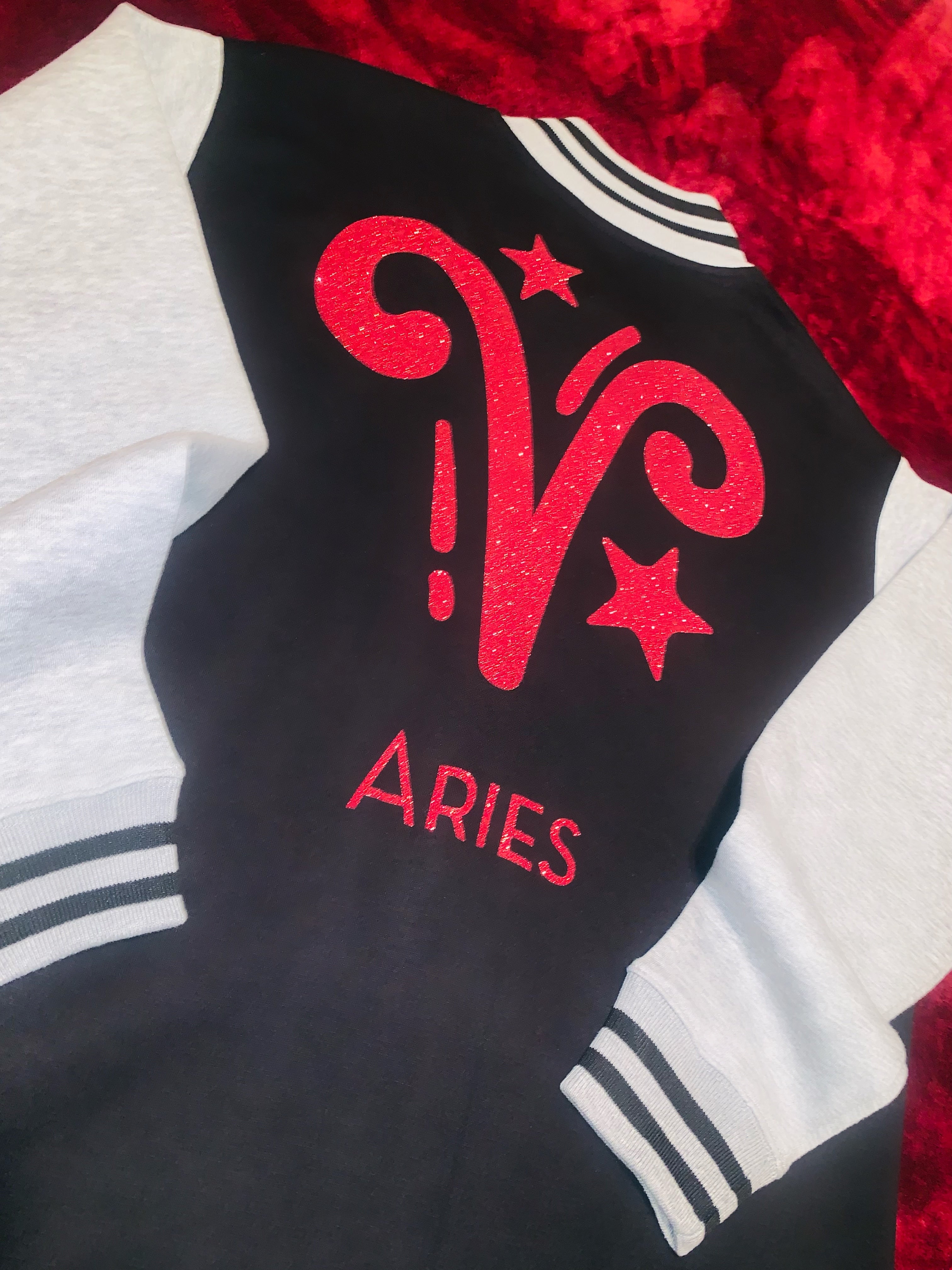 Fallon Aurielle Unisex Signature Aries Logo & Name Zodiac Jacket Jogging Set (Black, White & Red Sparkle)