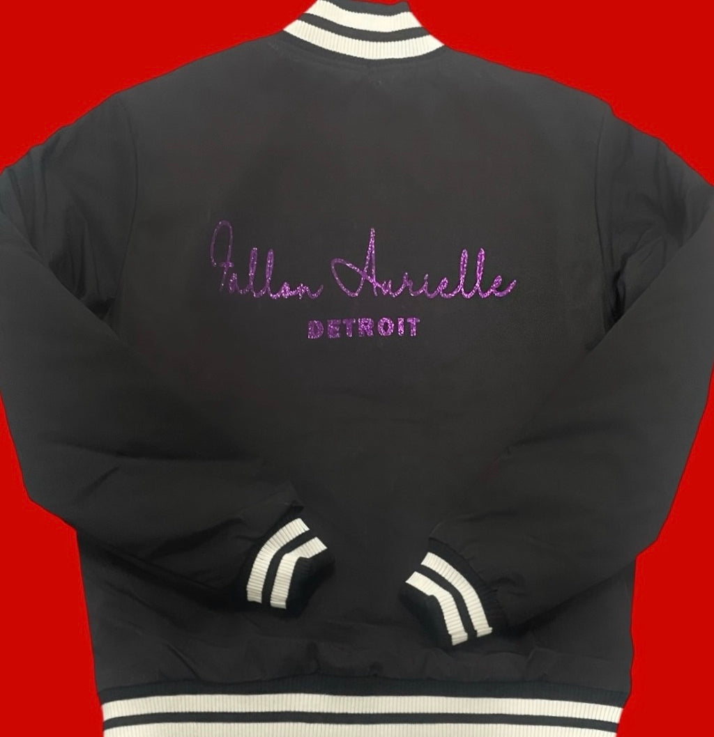 Fallon Aurielle Unisex Signature Detroit Rep Yo Set Members Only Jacket (Black, White & Purple Sparkle)