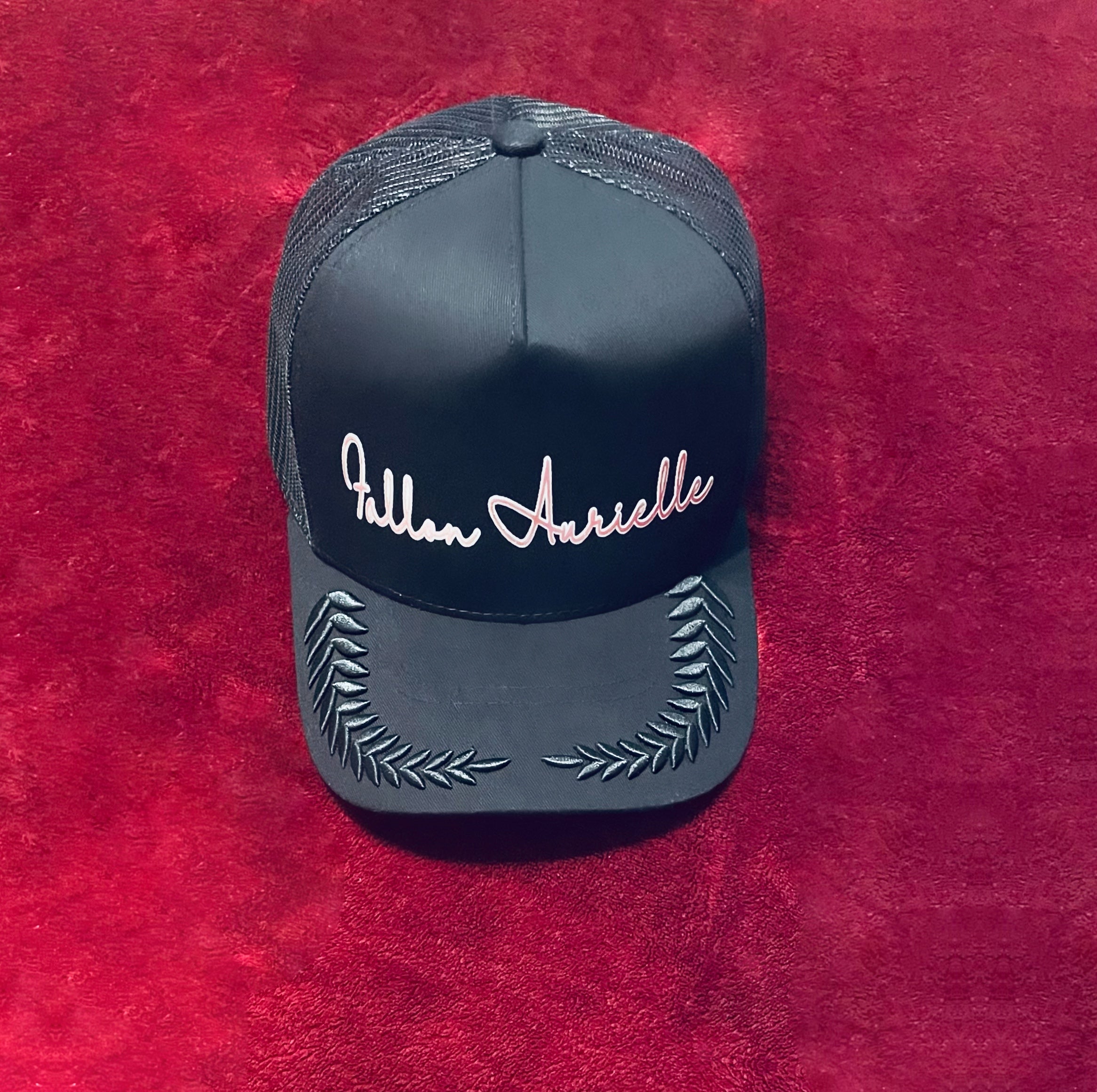 Fallon Aurielle Signature Classic Embroidered Trucker Snapback Hat (Black & Silver)