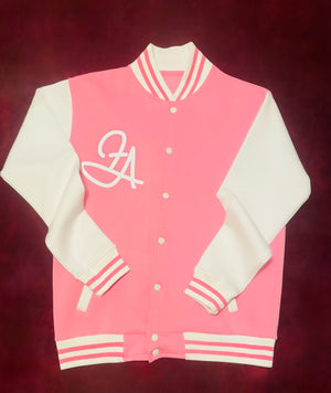 Fallon Aurielle Unisex Signature Sagittarius Logo & Name Zodiac Jacket Jogging Set (Pink & White)