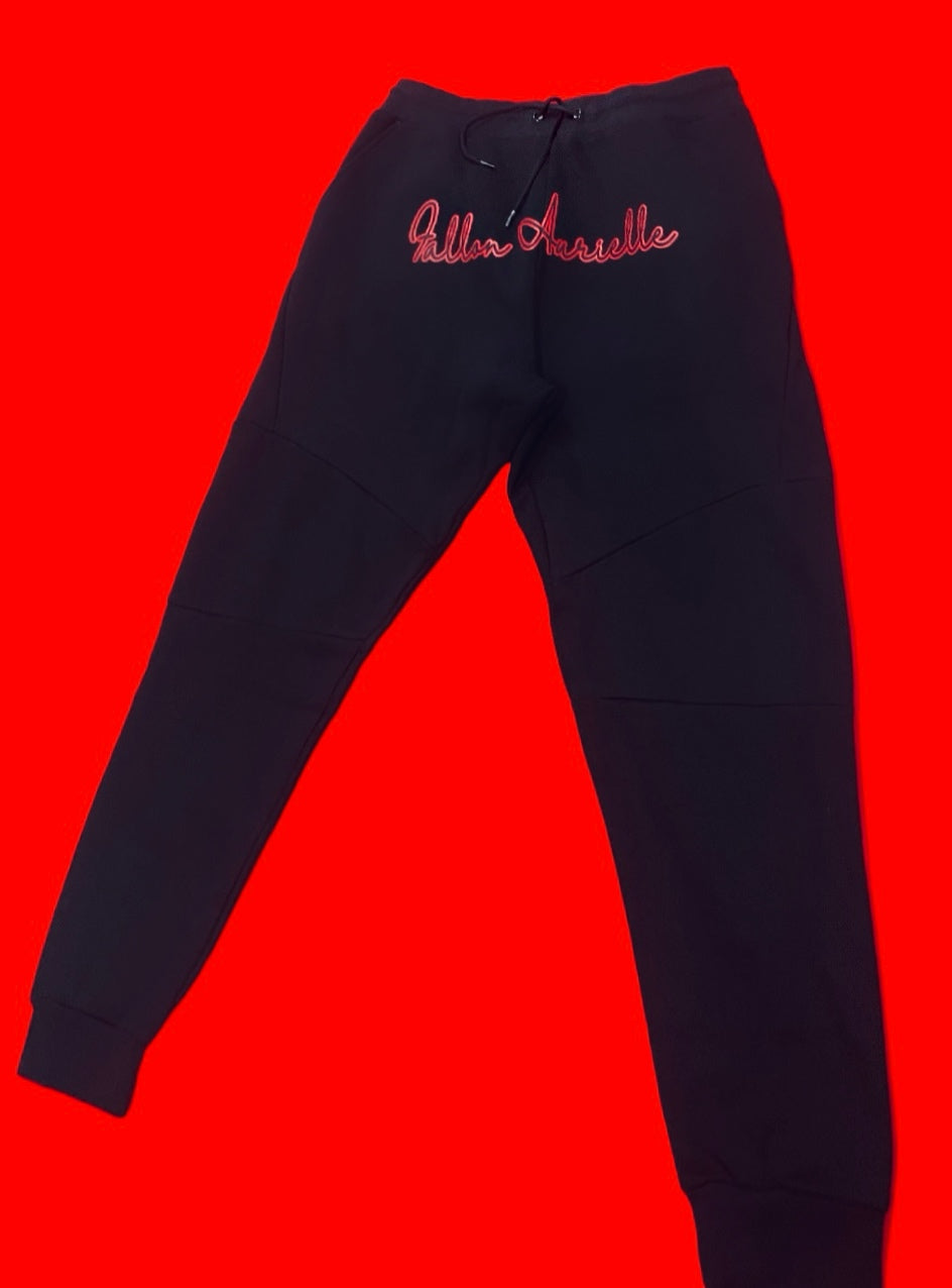 Fallon Aurielle 2 Tone Unisex Signature Classic Zip Hoodie Jogging Set (Black & Red)