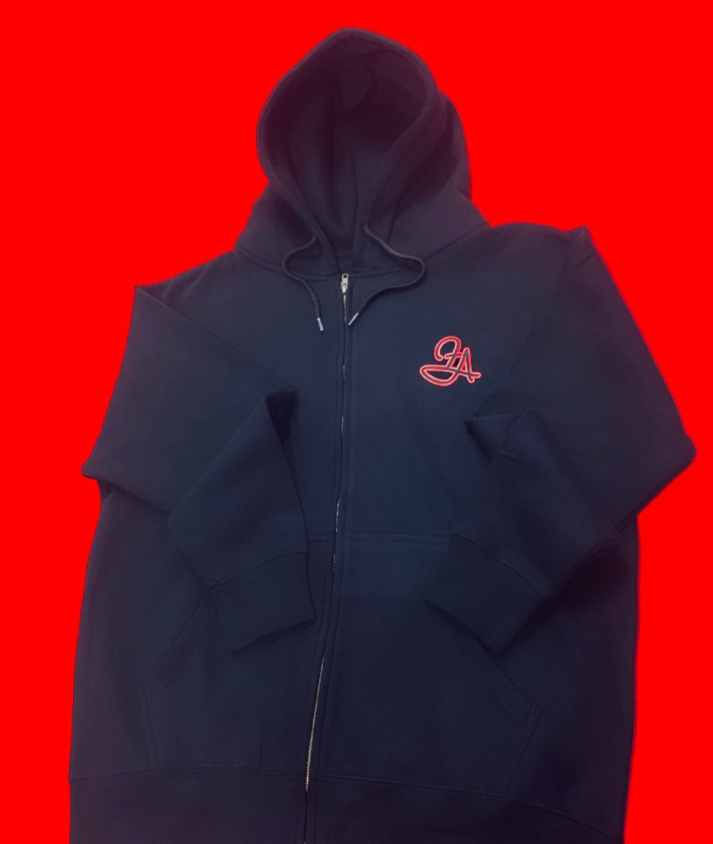 Fallon Aurielle 2 Tone Unisex Signature Classic Zip Hoodie Jogging Set (Black & Red)