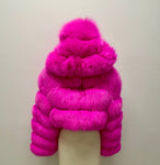 Fallon Aurielle Fox Fur Zipper Jacket (Hot Pink, Black, Red & White)