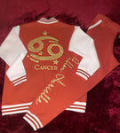 Fallon Aurielle Unisex Signature Cancer Logo & Name Zodiac Jacket Jogging Set (Burnt Orange, Antique Gold & Cream)