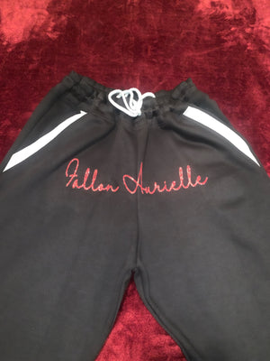 Fallon Aurielle Unisex Signature Aries Logo & Name Zodiac Jacket Jogging Set (Black, White & Red Sparkle)