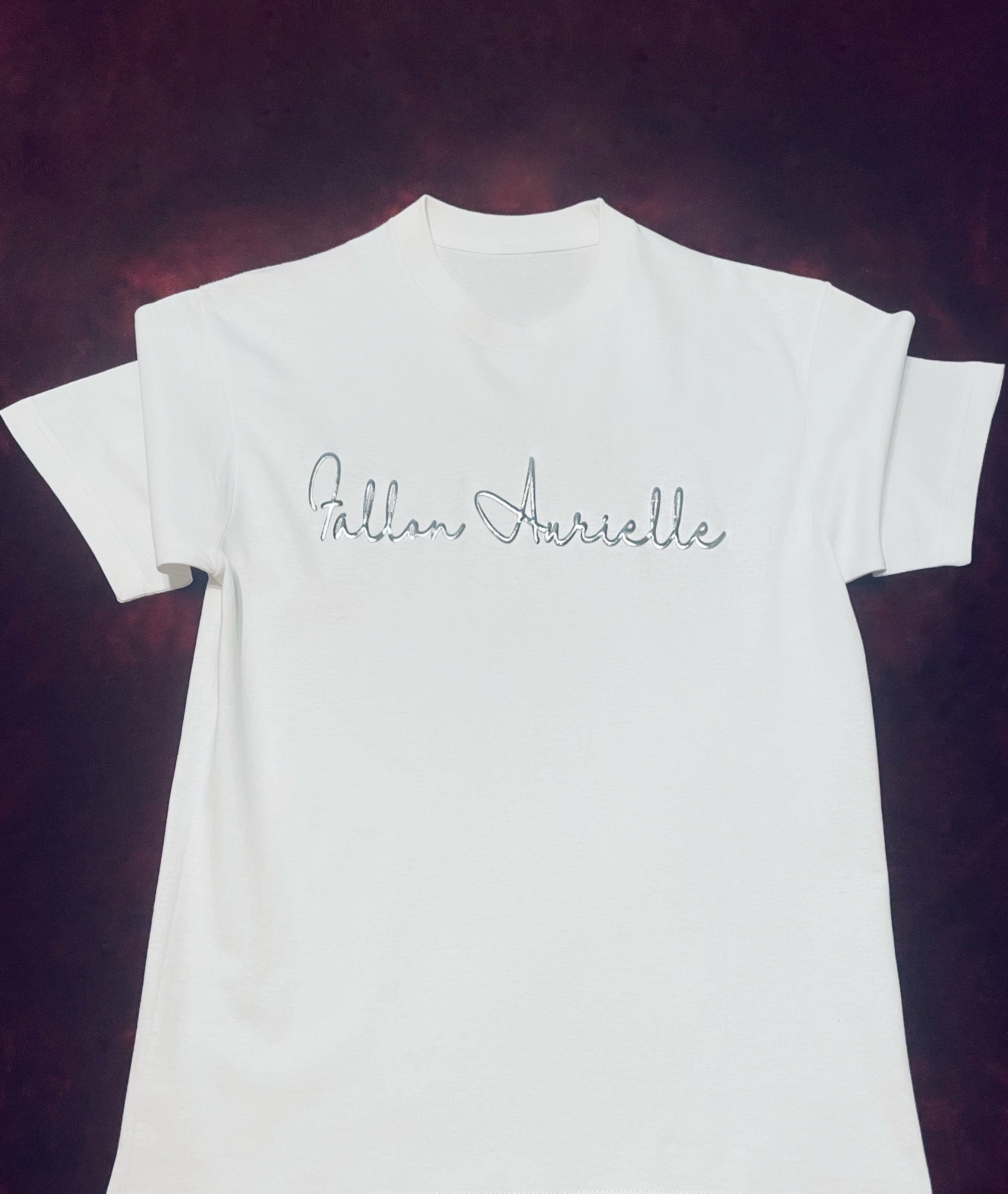 Fallon Aurielle Unisex Signature T-Shirt (White & Matte Silver)