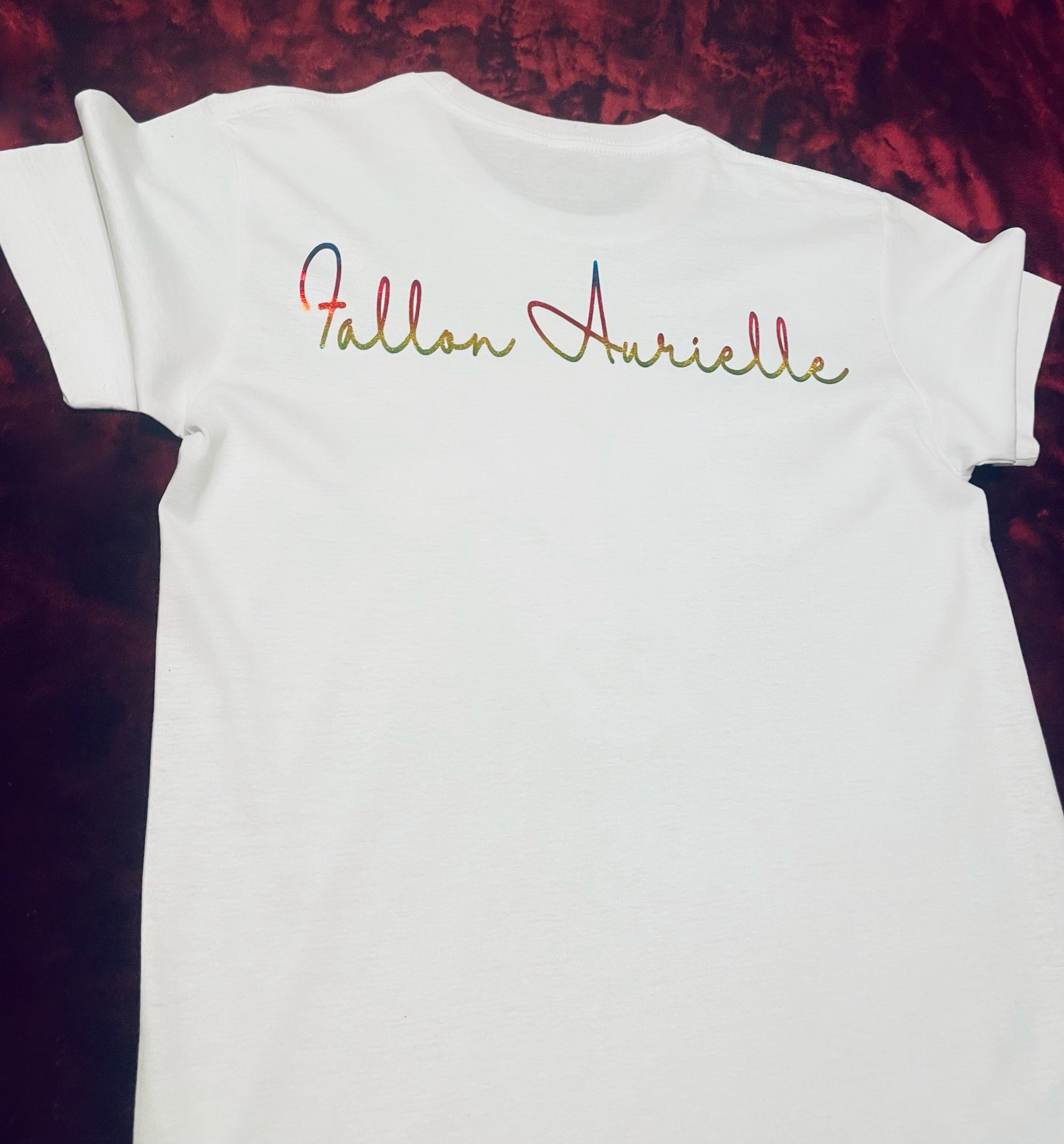 Fallon Aurielle Unisex Signature Taurus Bull Logo Zodiac T-Shirt (White & Rainbow)