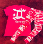 Fallon Aurielle Signature 3 Piece Gemini Logo Zodiac Leggings Set (Neon Pink, Red & White)