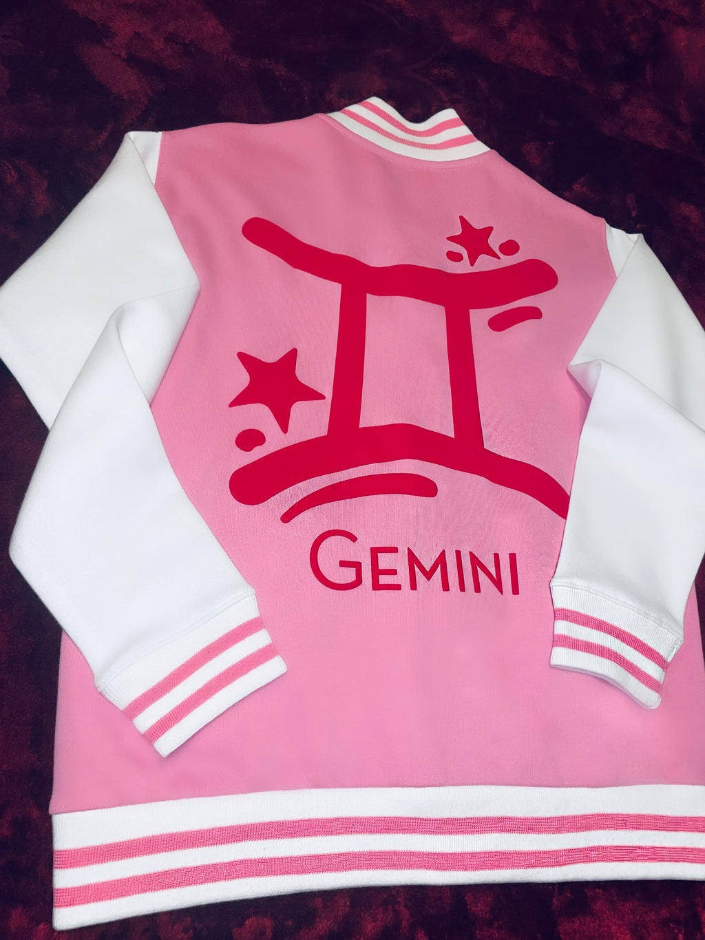 Fallon Aurielle Unisex Signature Gemini Logo & Name Zodiac Jacket (Pink, White & Red)