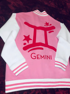 Fallon Aurielle Unisex Signature Gemini Logo & Name Zodiac Jacket (Pink, White & Red)