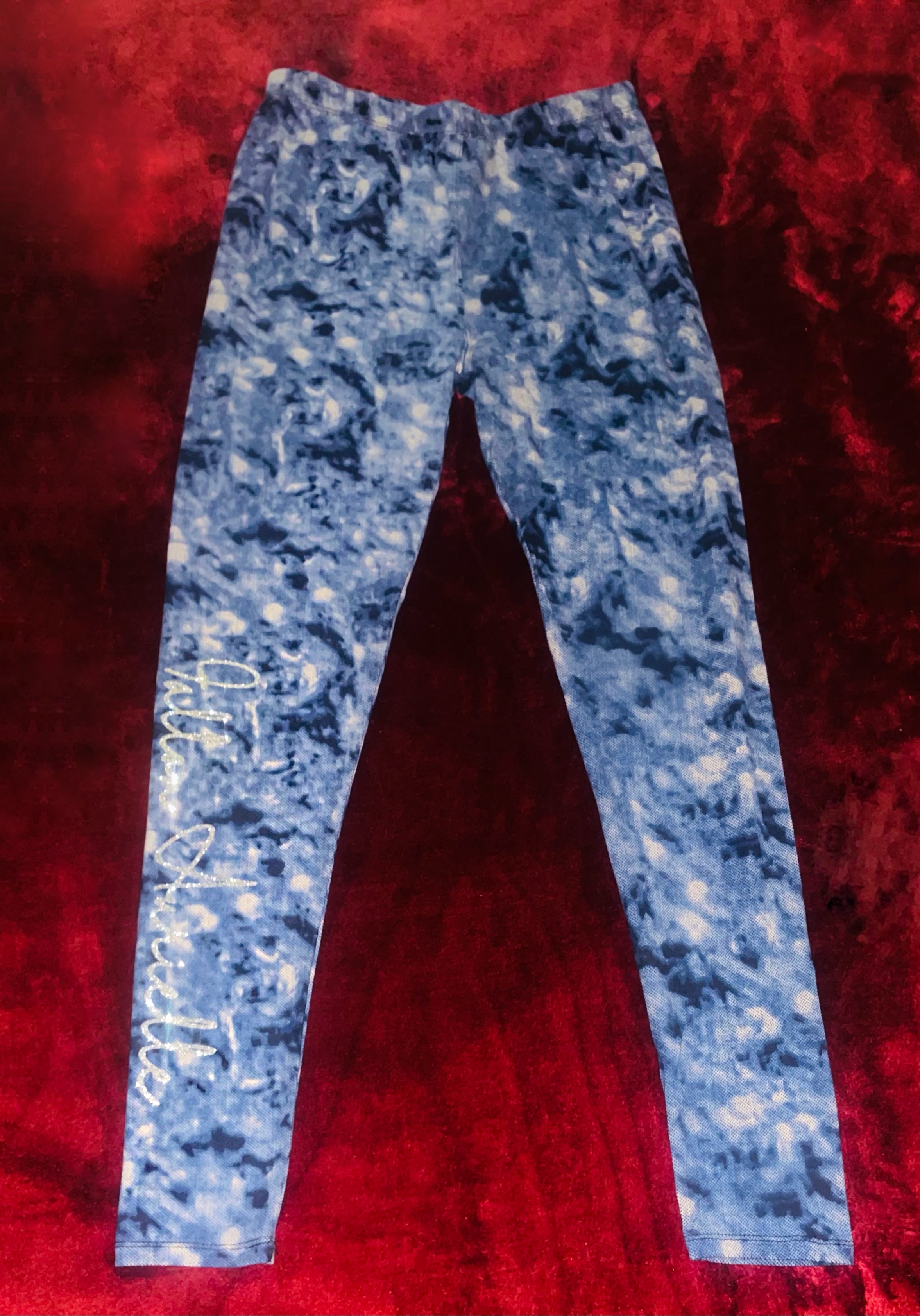 Fallon Aurielle Signature 3 Piece 313 Rep Yo Set Area Code Leggings Set (Powder Blue, Navy Blue & Silver Sparkle)