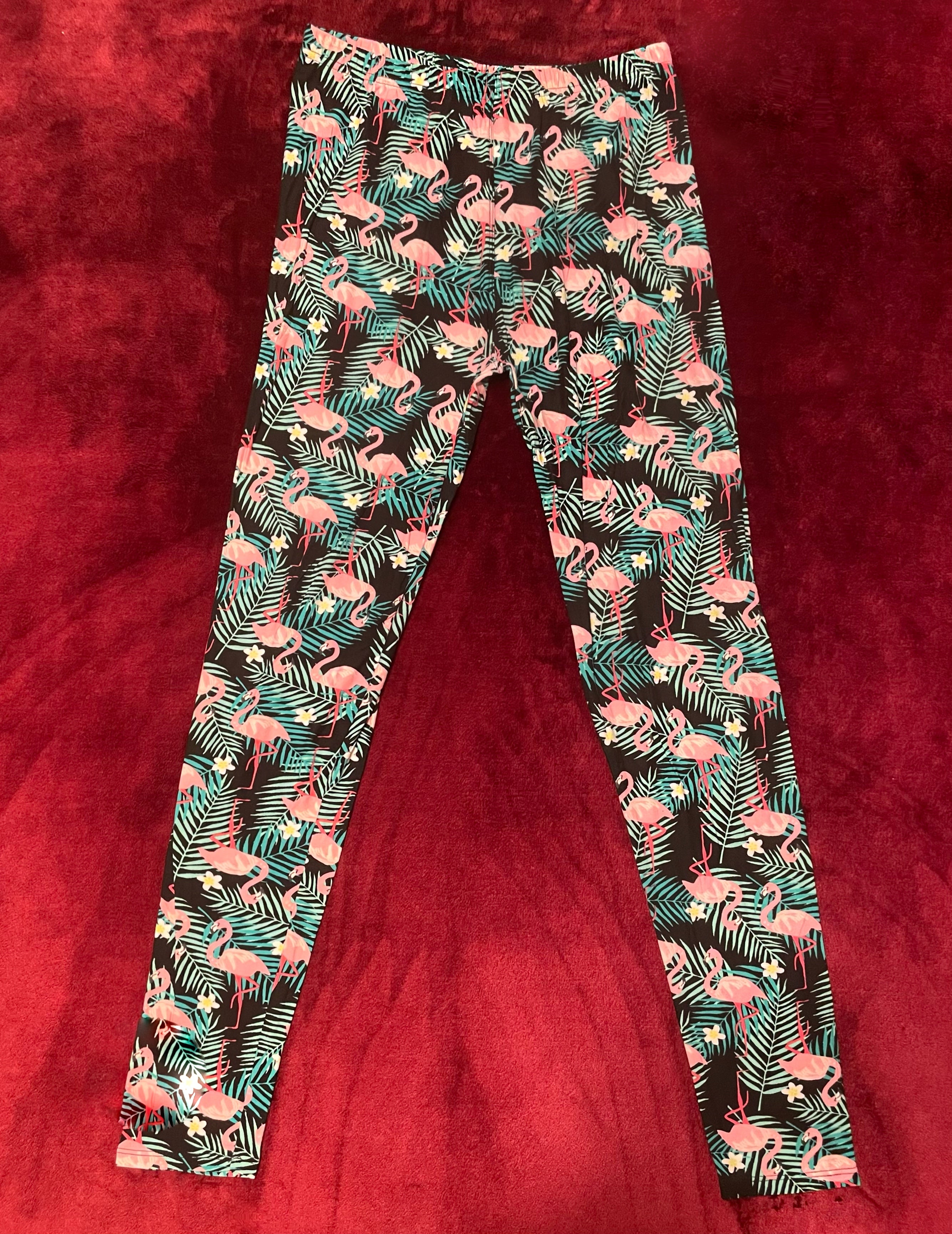 Pink Flamingo Curvy Plus Leggings (Black, Pink & Green)