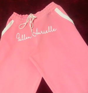 Fallon Aurielle Unisex Signature Sagittarius Logo & Name Zodiac Jacket Jogging Set (Pink & White)