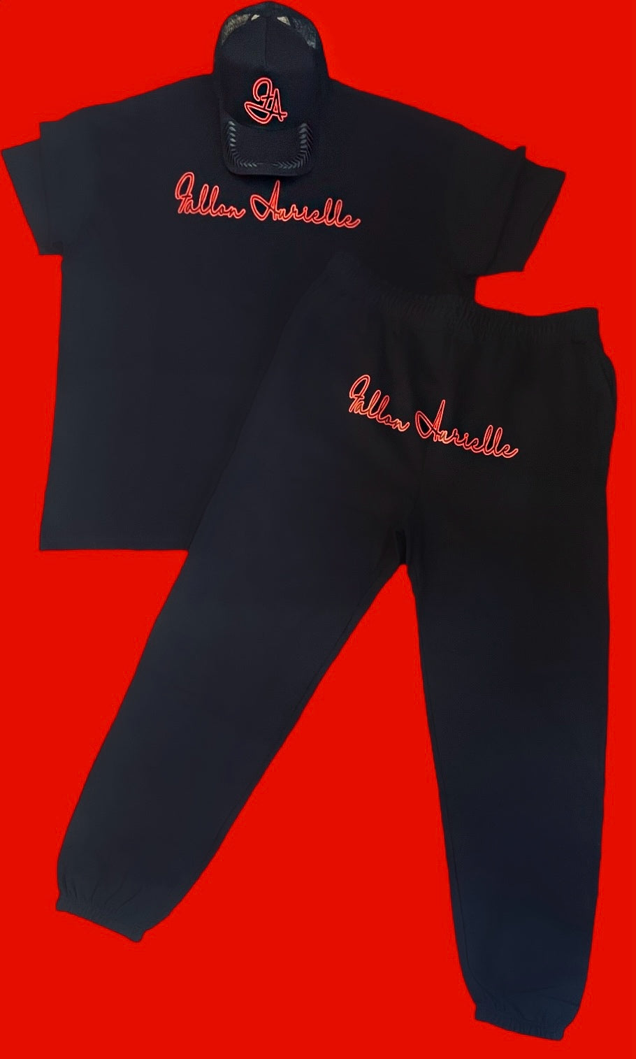 Fallon Aurielle Unisex 2 Tone Signature Classic 3 Piece Jogger Set (Black & Red)