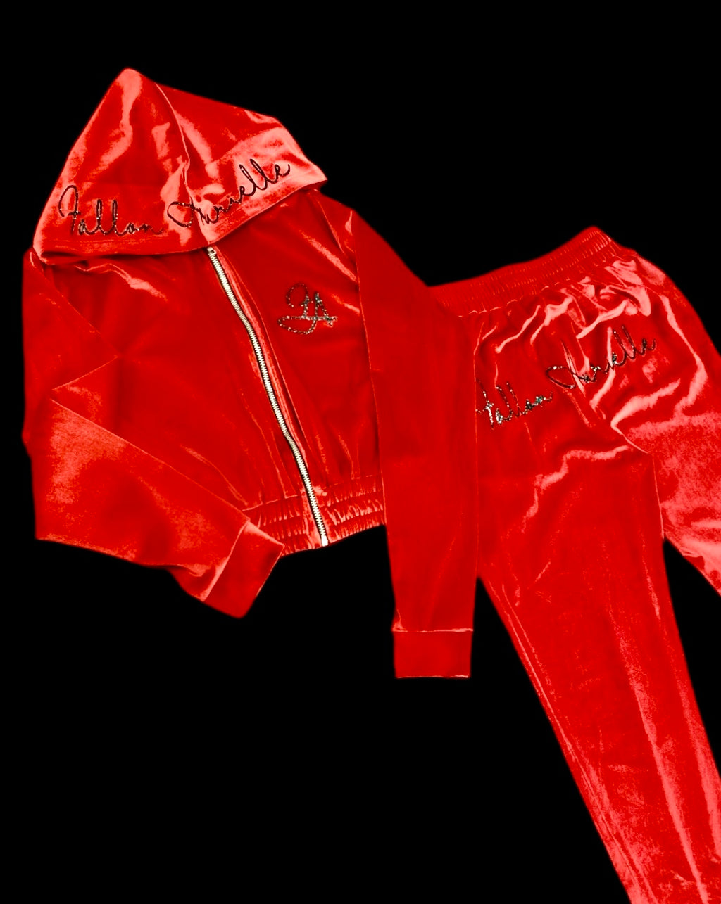 Fallon Aurielle Signature Classic Velour Jogging Set (Red & Black Sparkle)
