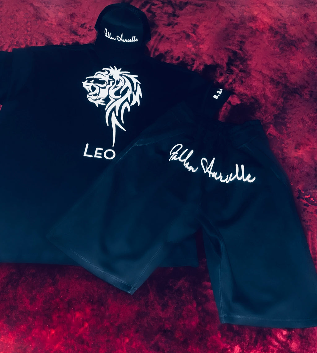 Fallon Aurielle Unisex Signature V-Neck 3 Piece Leo Lion Birthday & Name Zodiac Set (Black & White)