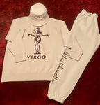 Fallon Aurielle Unisex Signature Virgo Virgin Woman Logo & Name Zodiac Jogger Set (Tan & Brown)