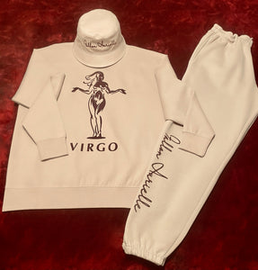 Fallon Aurielle Unisex Signature Virgo Virgin Woman Logo & Name Zodiac Jogger Set (Tan & Brown)