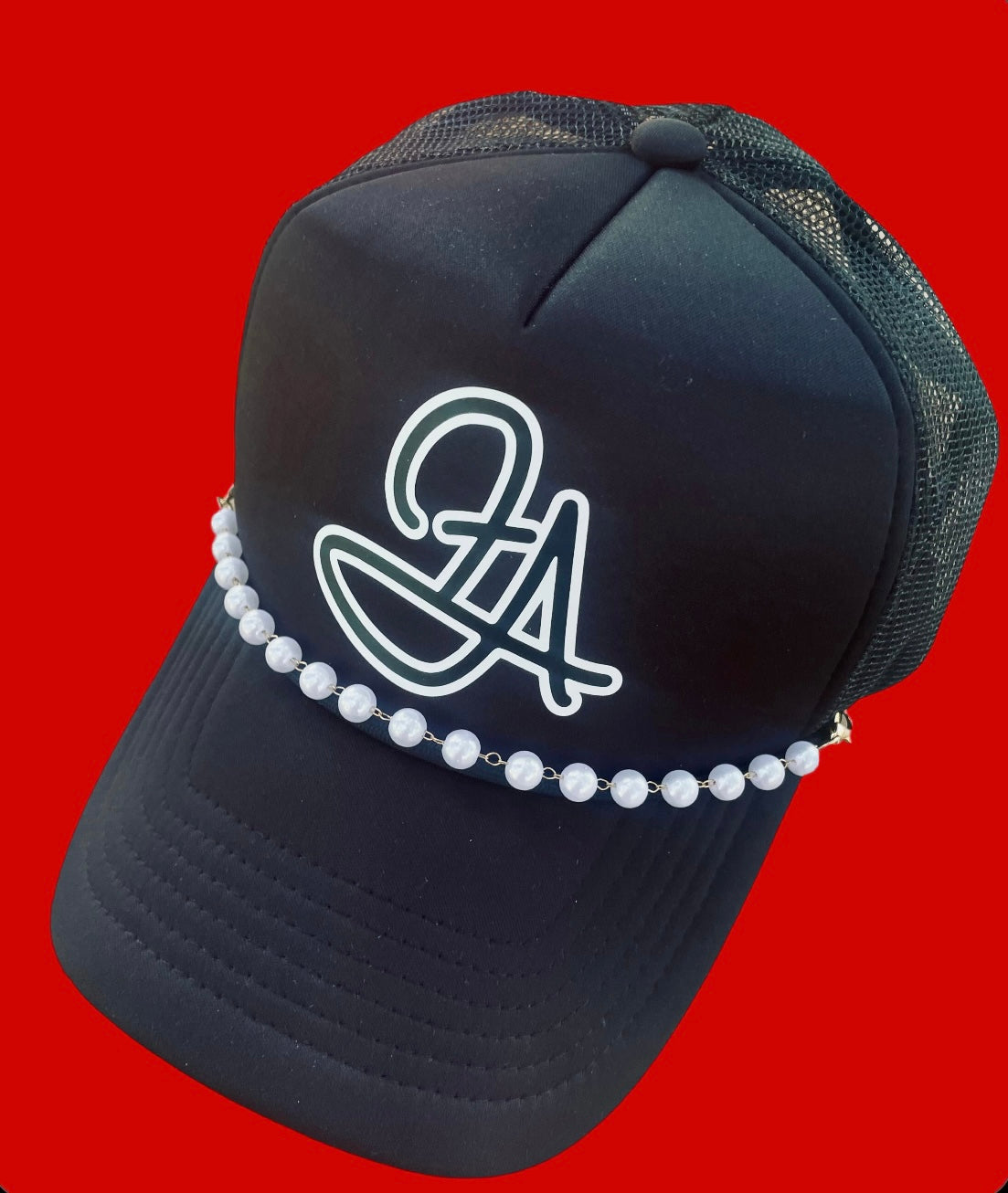 Fallon Aurielle F.A. 2 Tone Signature Classic Pearl Trucker Snapback Hat (Black & White)