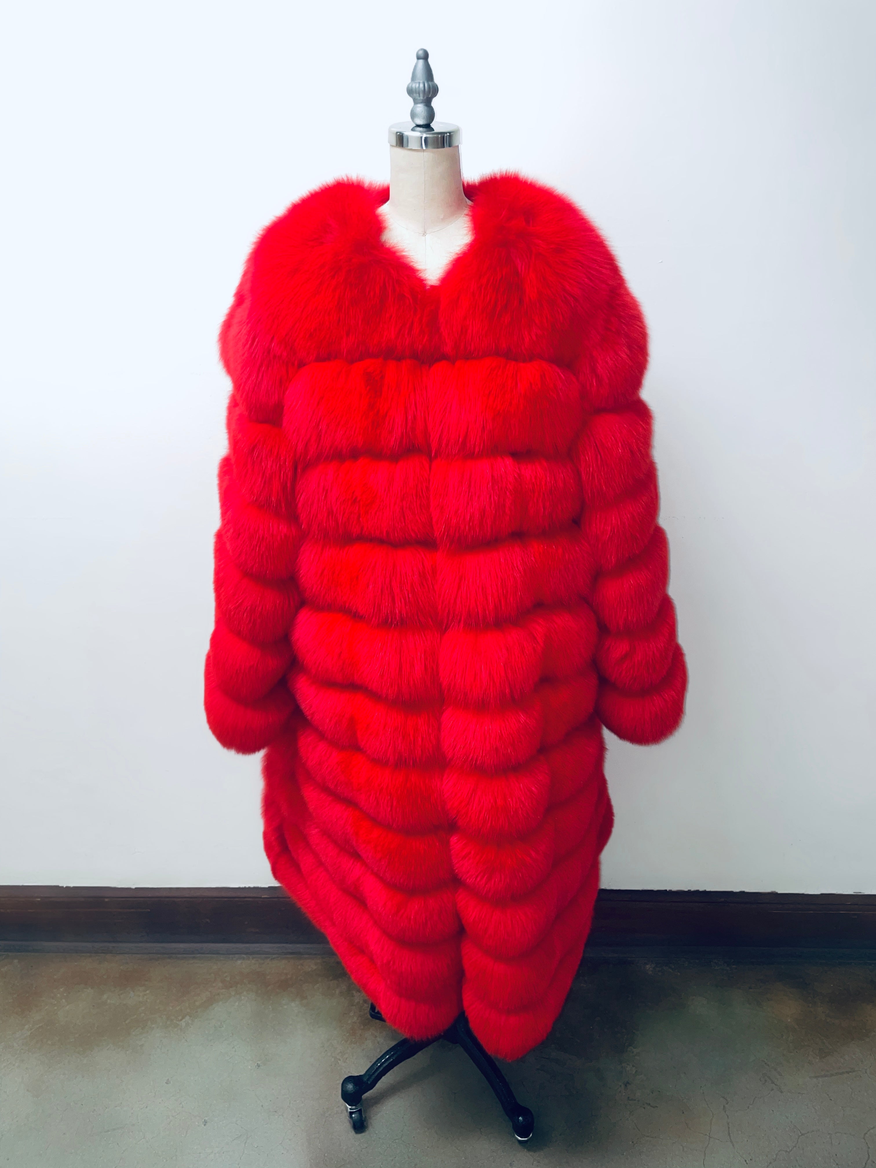 Fallon Aurielle Red Fox Fur Horizontal Coat (Red, Snow White, Black & Hot Pink)