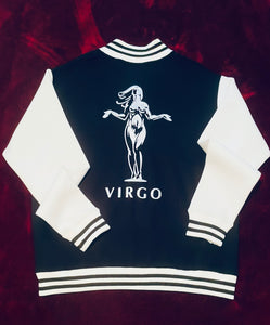 Fallon Aurielle Unisex Signature Virgo Logo & Name Zodiac Jacket (Black, Metallic Silver & White)