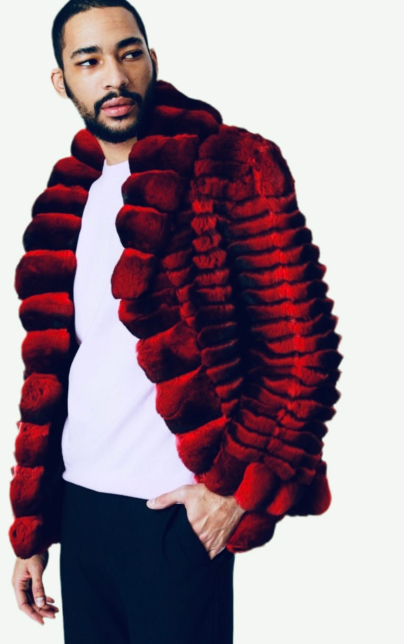 Fallon Aurielle Red Rum Chinchilla Coat (Red & Black)