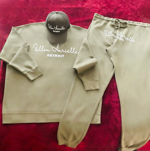 Fallon Aurielle Unisex Signature Detroit Rep Yo Set Crewneck Jogging Set (Olive Green & White)