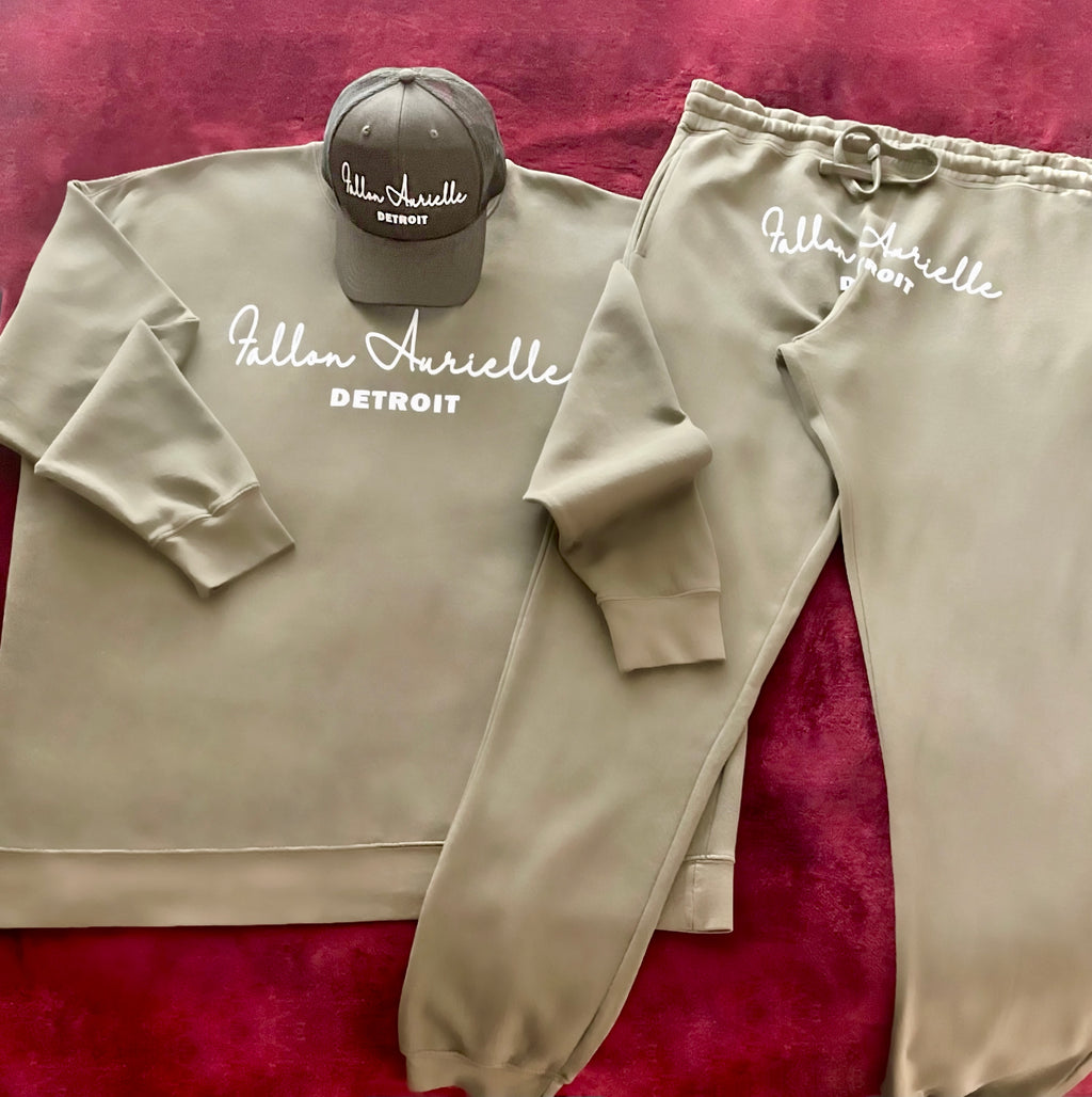 Fallon Aurielle Unisex Signature 3 Piece Detroit Rep Yo Set Area Code Jogger Set (Olive Green & White)