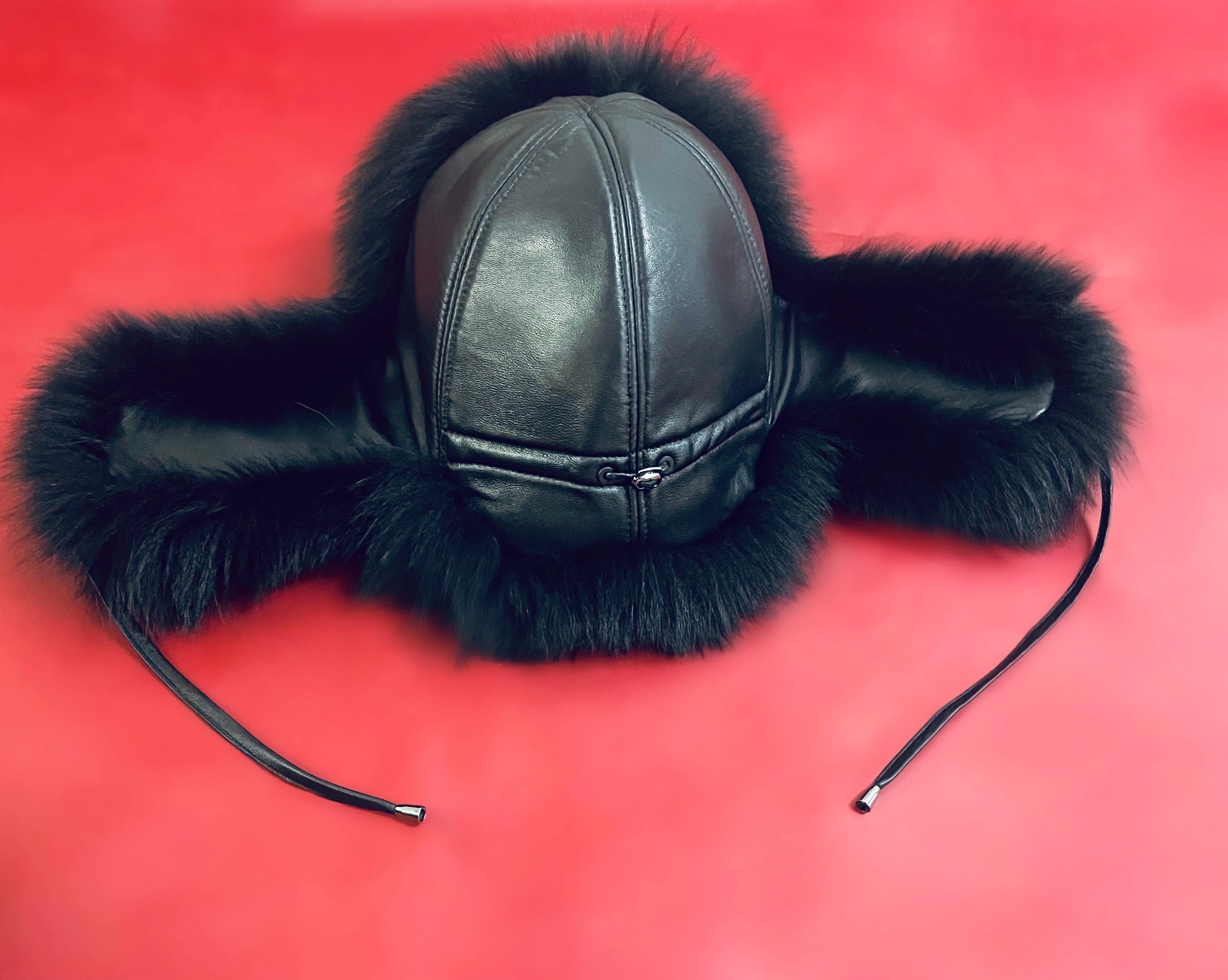 Fallon Aurielle Trapper Fox Fur & Leather Hat (Black)