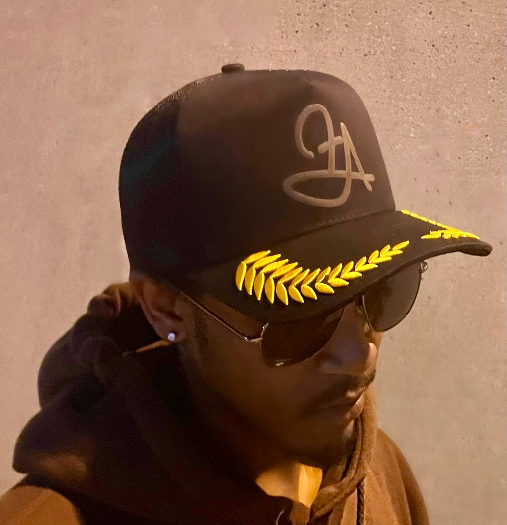 Fallon Aurielle F.A. Signature Classic Embroidered Trucker Snapback Hat (Black & Yellow Gold)