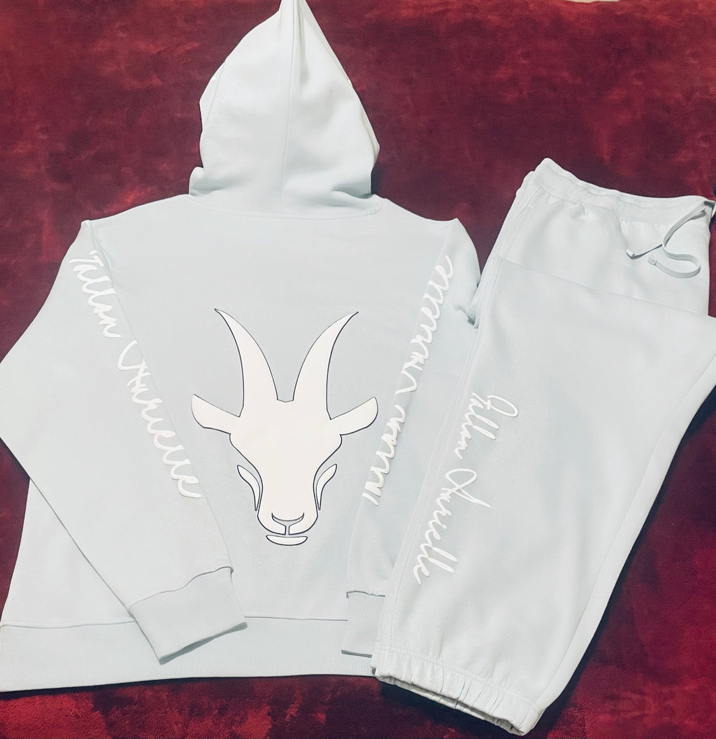 Fallon Aurielle Unisex Signature Capricorn Goat Zodiac Jogging Set (Powder Blue, White & Black)