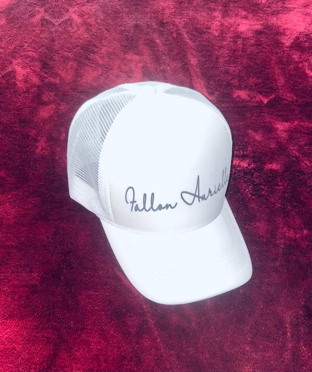 Fallon Aurielle Signature Trucker Snapback Hat (White & Black)