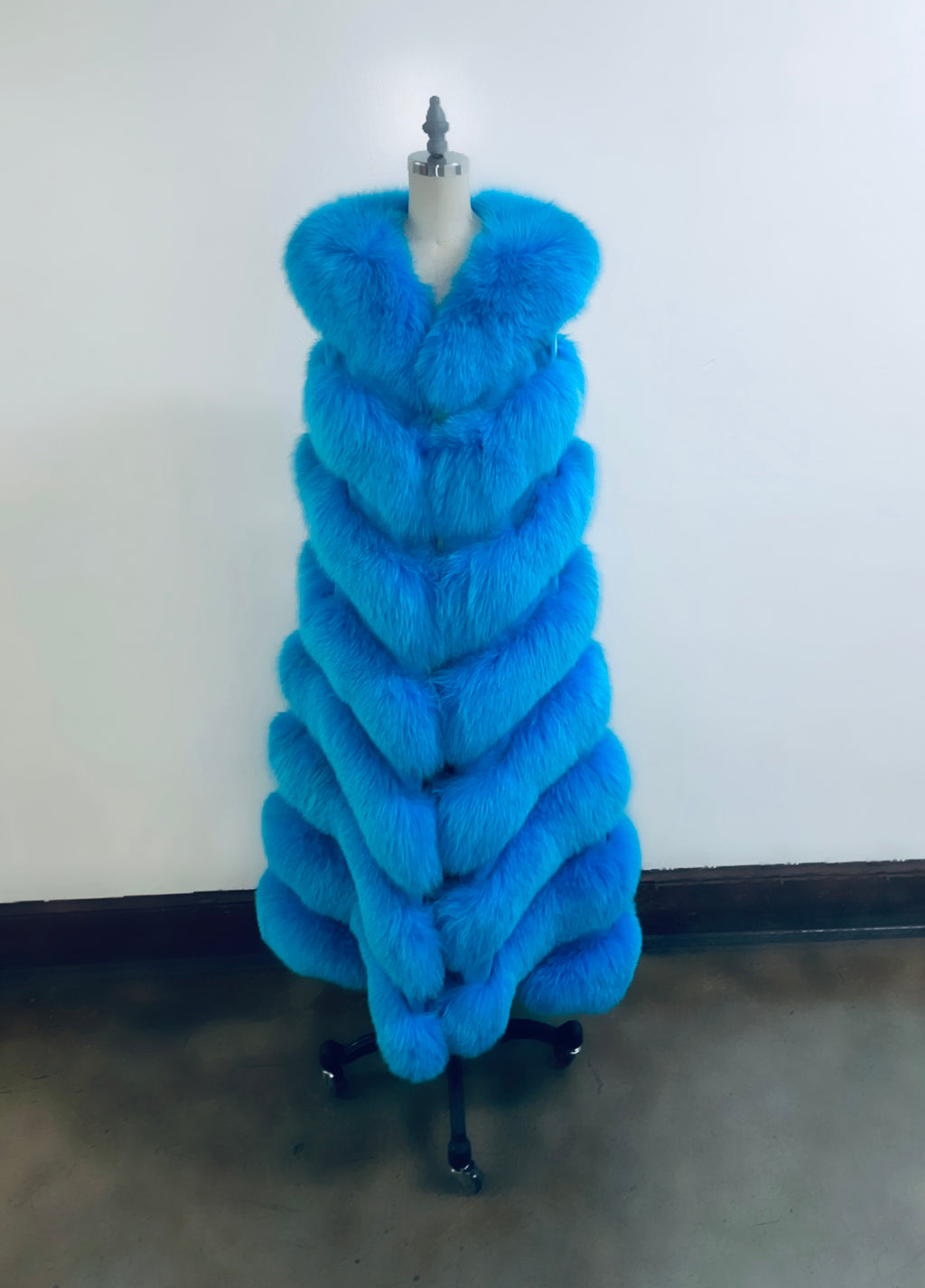 Fallon Aurielle Long Fox Fur Vest (Teal Blue)