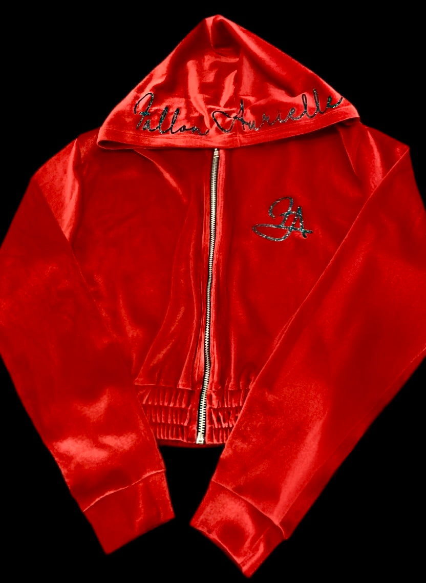 Fallon Aurielle Signature Classic Velour Jogging Set (Red & Black Sparkle)