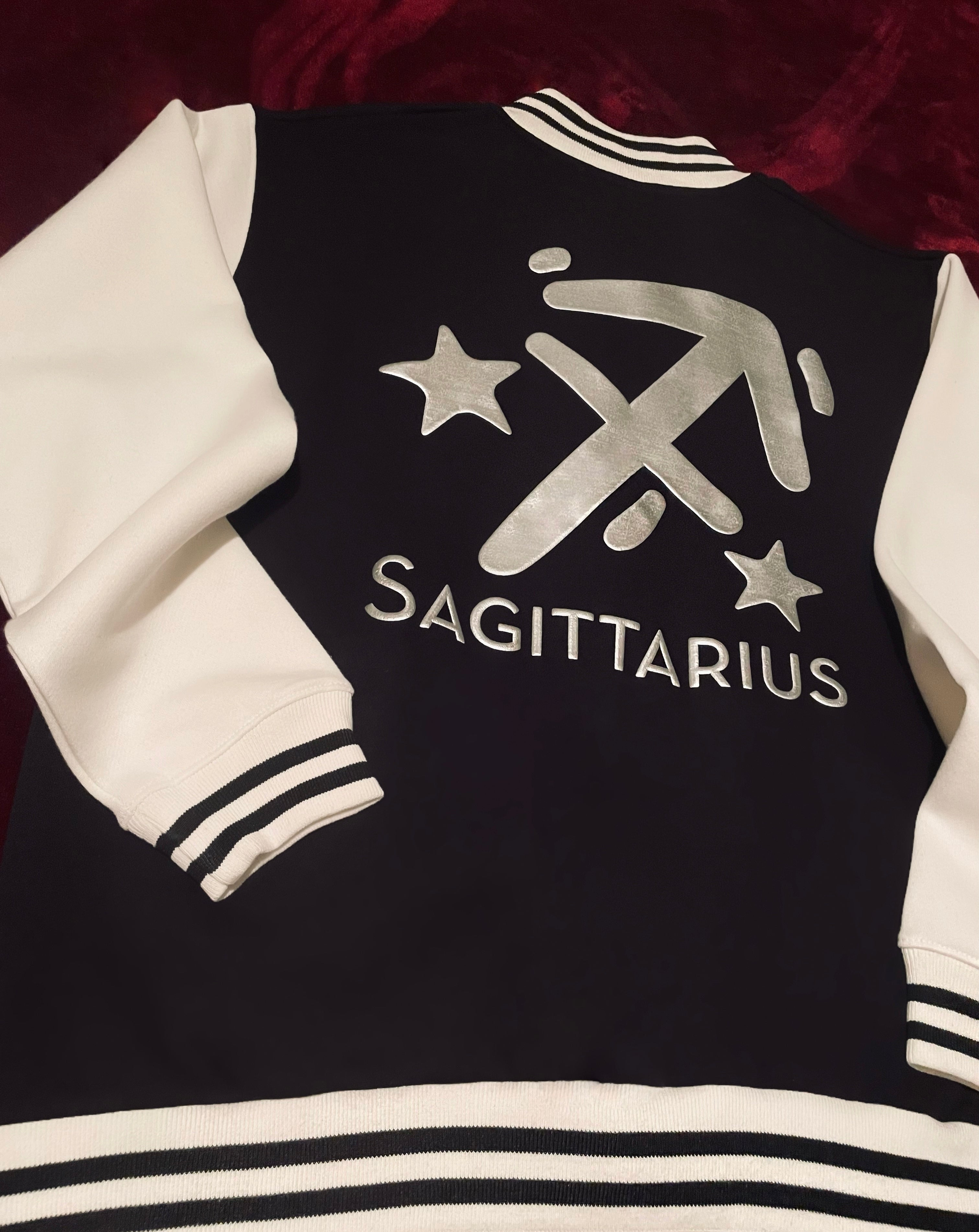 Fallon Aurielle Unisex Signature Sagittarius Logo & Name Zodiac Jacket Jogging Set (Black, Metallic Silver & Cream)