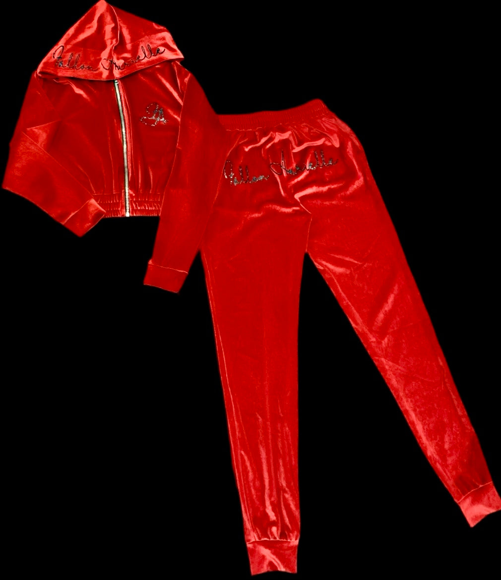 Fallon Aurielle Signature Classic Velour Jogging Set (Red & Black Sparkle)