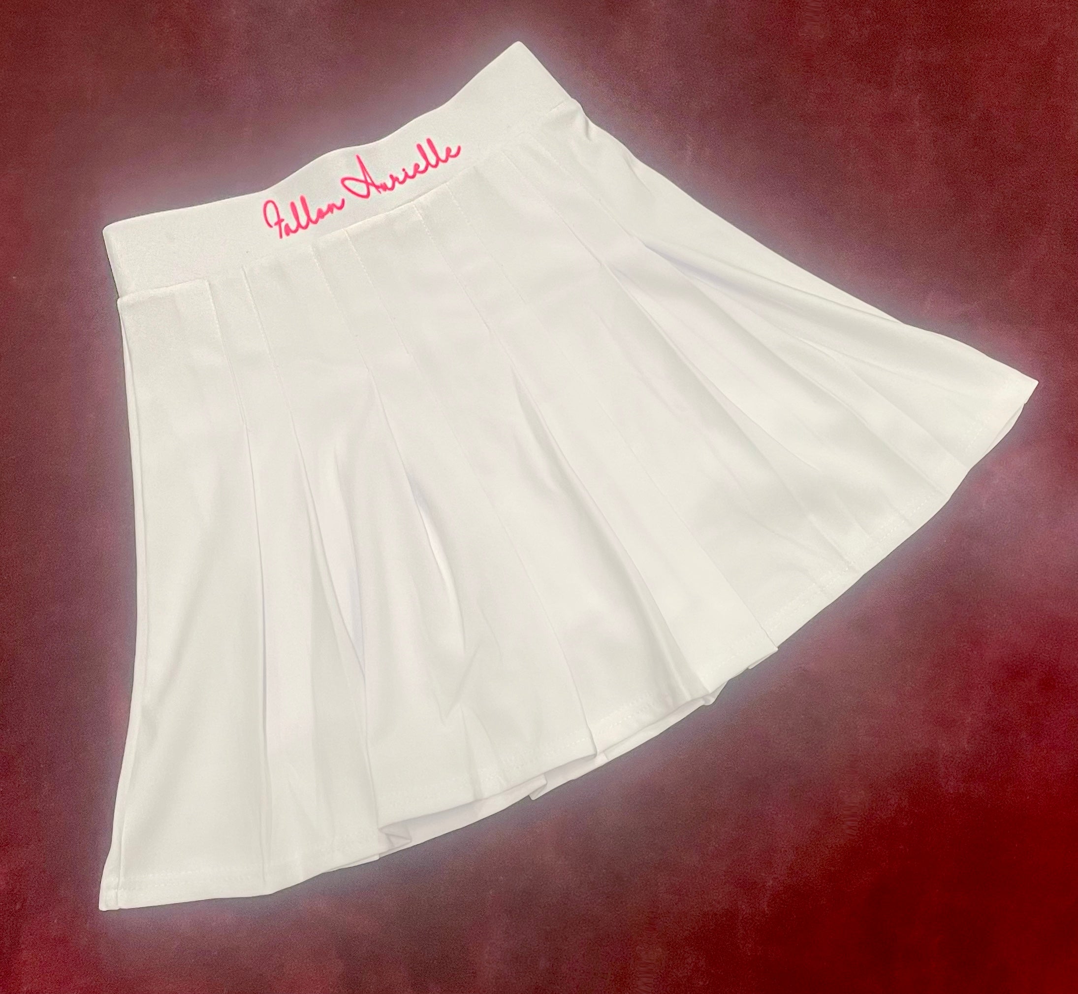 Fallon Aurielle Signature Classic 3 Piece Tennis Skirt Set (White & Neon Pink)