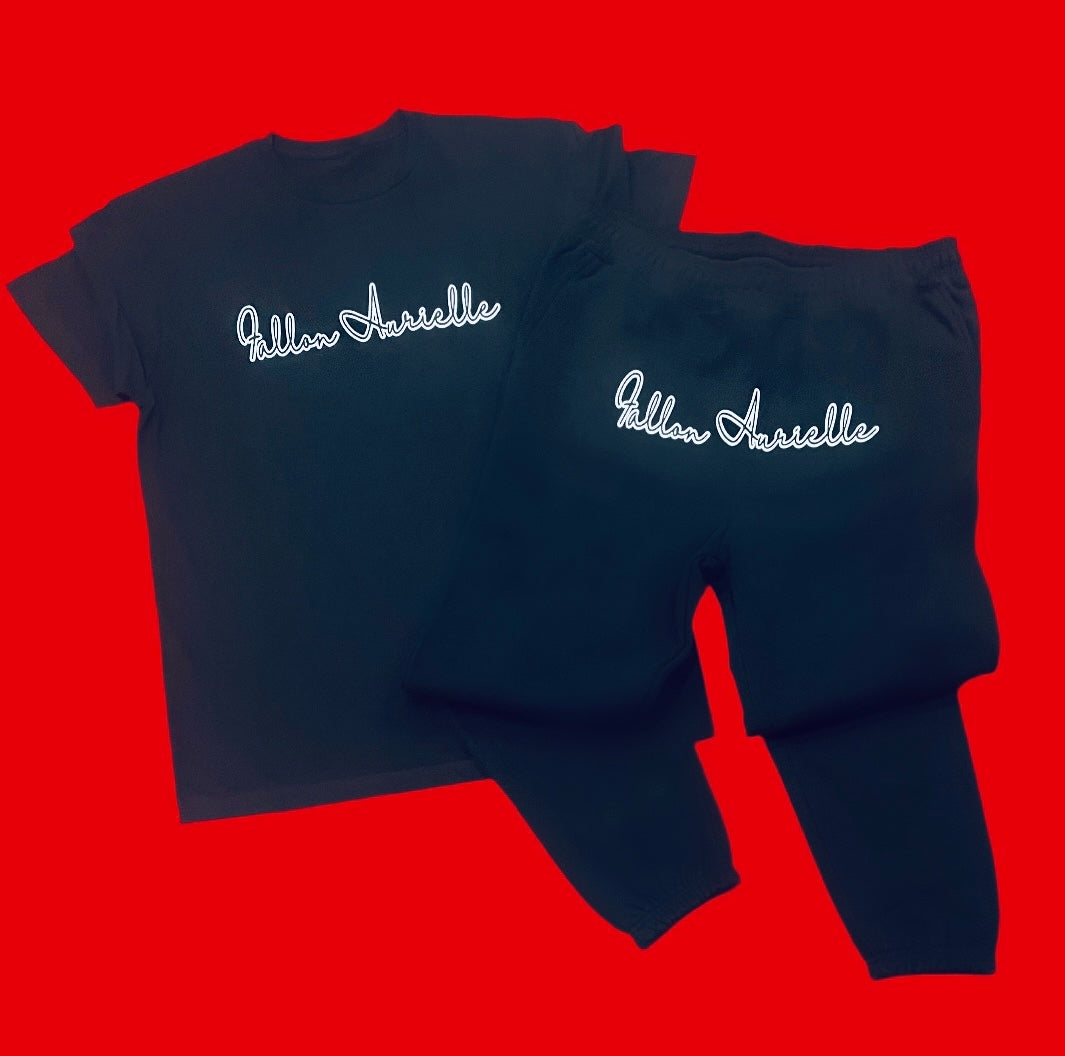 Fallon Aurielle Unisex 2 Tone Signature Classic 3 Piece Jogger Set (Black & White)