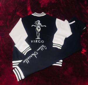 Fallon Aurielle Unisex Signature Virgo Logo & Name Zodiac Jacket Jogging Set (Black, Metallic Silver & White)