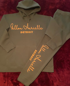 Fallon Aurielle Unisex Signature Detroit Jogging Set (Olive Green & Neon Orange)