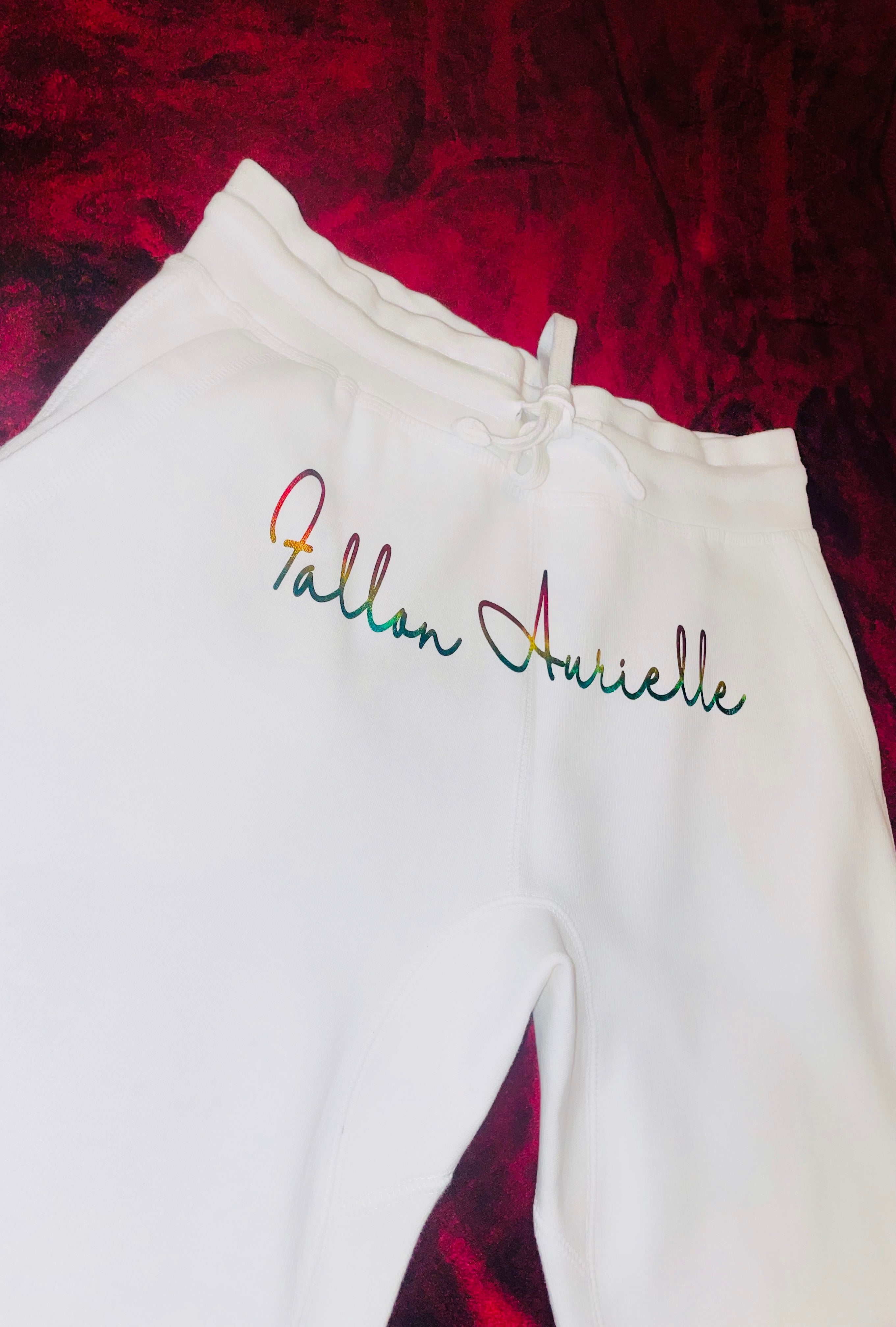 Fallon Aurielle Unisex Signature Taurus Bull Logo & Name Zodiac Short Set (White & Rainbow)