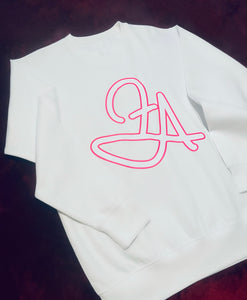 Fallon Aurielle & F.A. Unisex Signature Crewneck Sweater (White & Neon Pink)