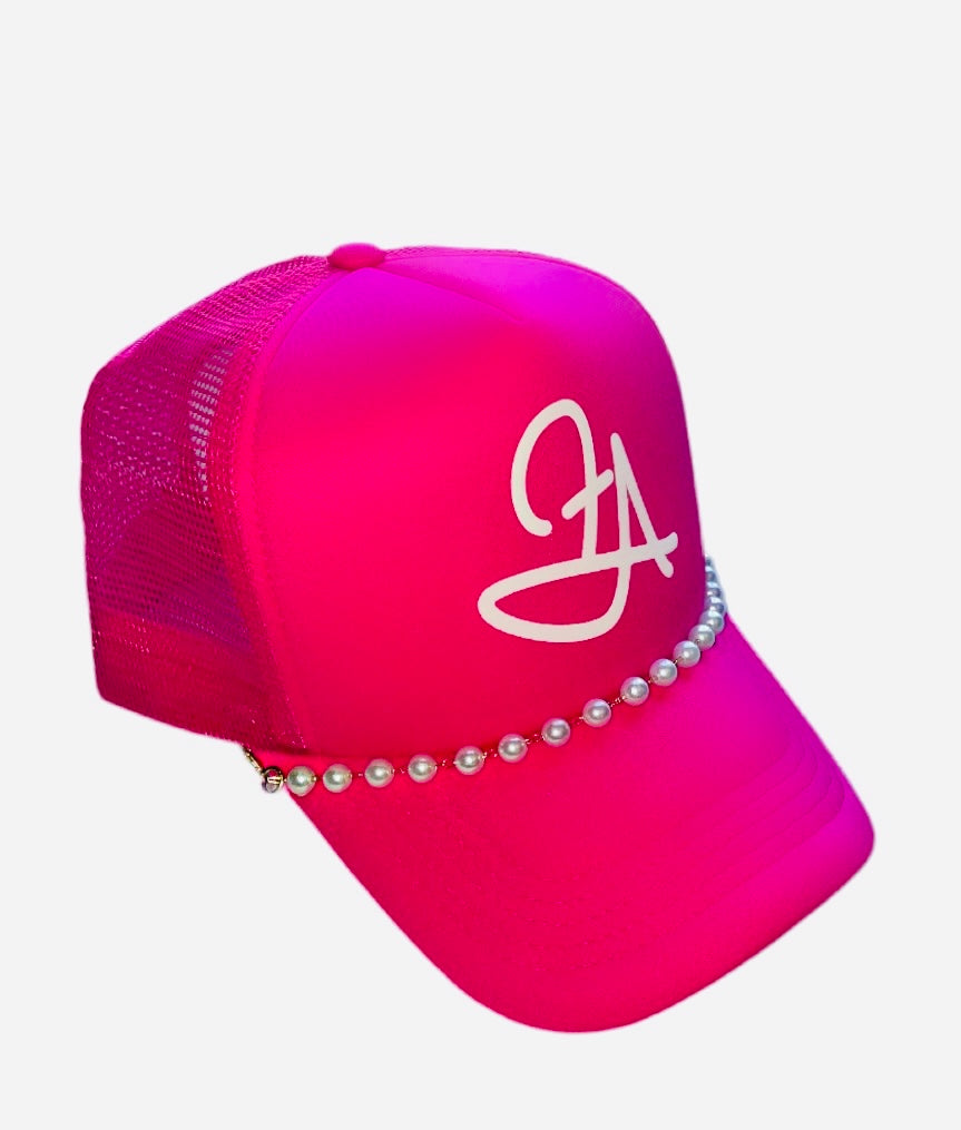 Fallon Aurielle F.A. Signature Classic Pearl Trucker Snapback Hat (Neon Pink & White)