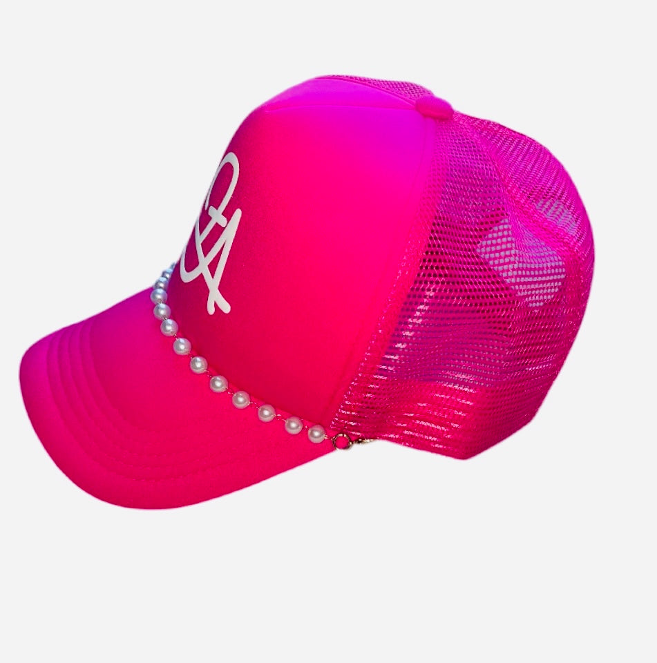 Fallon Aurielle F.A. Signature Classic Pearl Trucker Snapback Hat (Neon Pink & White)