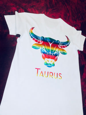 Fallon Aurielle Unisex Signature Taurus Bull Logo & Name Zodiac Short Set (White & Rainbow)