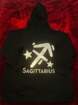 Fallon Aurielle Unisex Signature Sagittarius Logo & Name Zodiac Hoodie (Black & Metallic Silver)