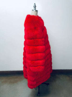 Fallon Aurielle Red Fox Fur Horizontal Coat (Red, Snow White, Black & Hot Pink)